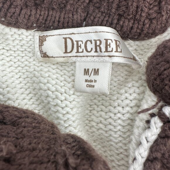 Decree Women's Brown White Fair Isle Knit Cardigan Sweater Shawl Cozy Size M - Picture 4 of 8